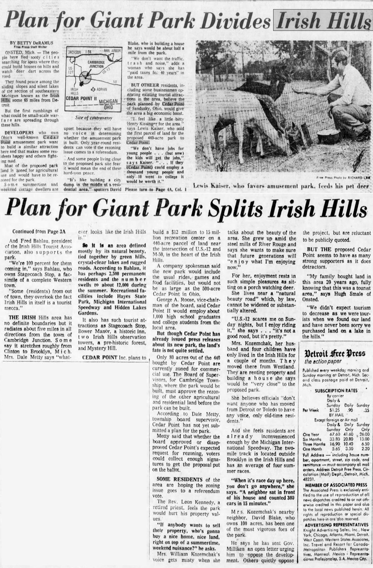 Cedar Point II, Irish Hills Amusement Park, Kingdom of Adventure, Little Michigan - Irish Hills July 1974 Article On Cedar Point Buying Land (newer photo)